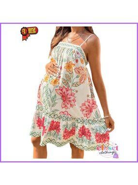 Maternity Floral Swing Sundress Spaghetti Strap Boho Summer Dress